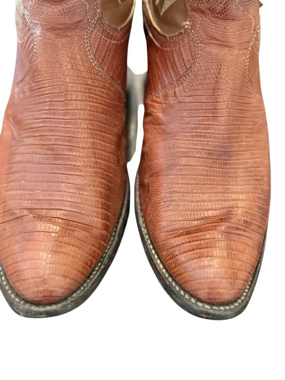 Justin Teju Lizard Cowboy Boots Men Size 9D Brown Exotic Leather Western 8303 US